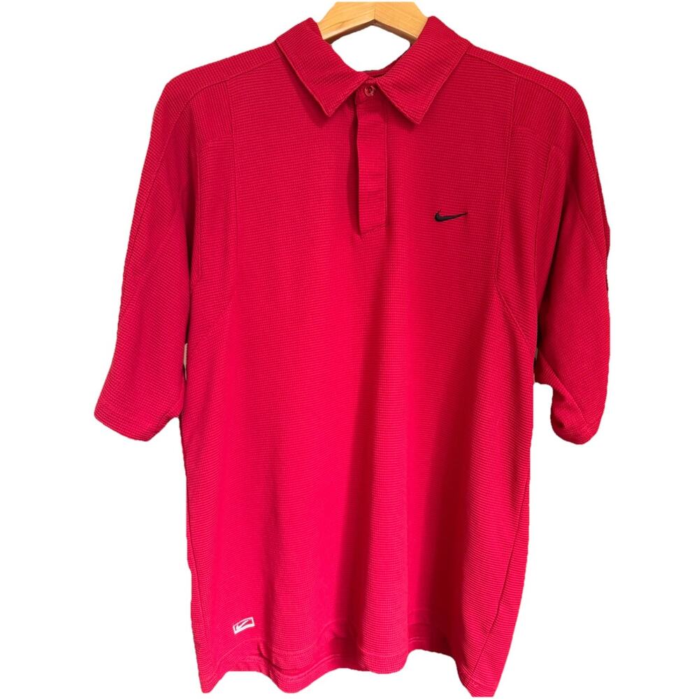 Nike Performance Men Red Waffle Knit Polo Golf Shirt Short Sleeve Textured L